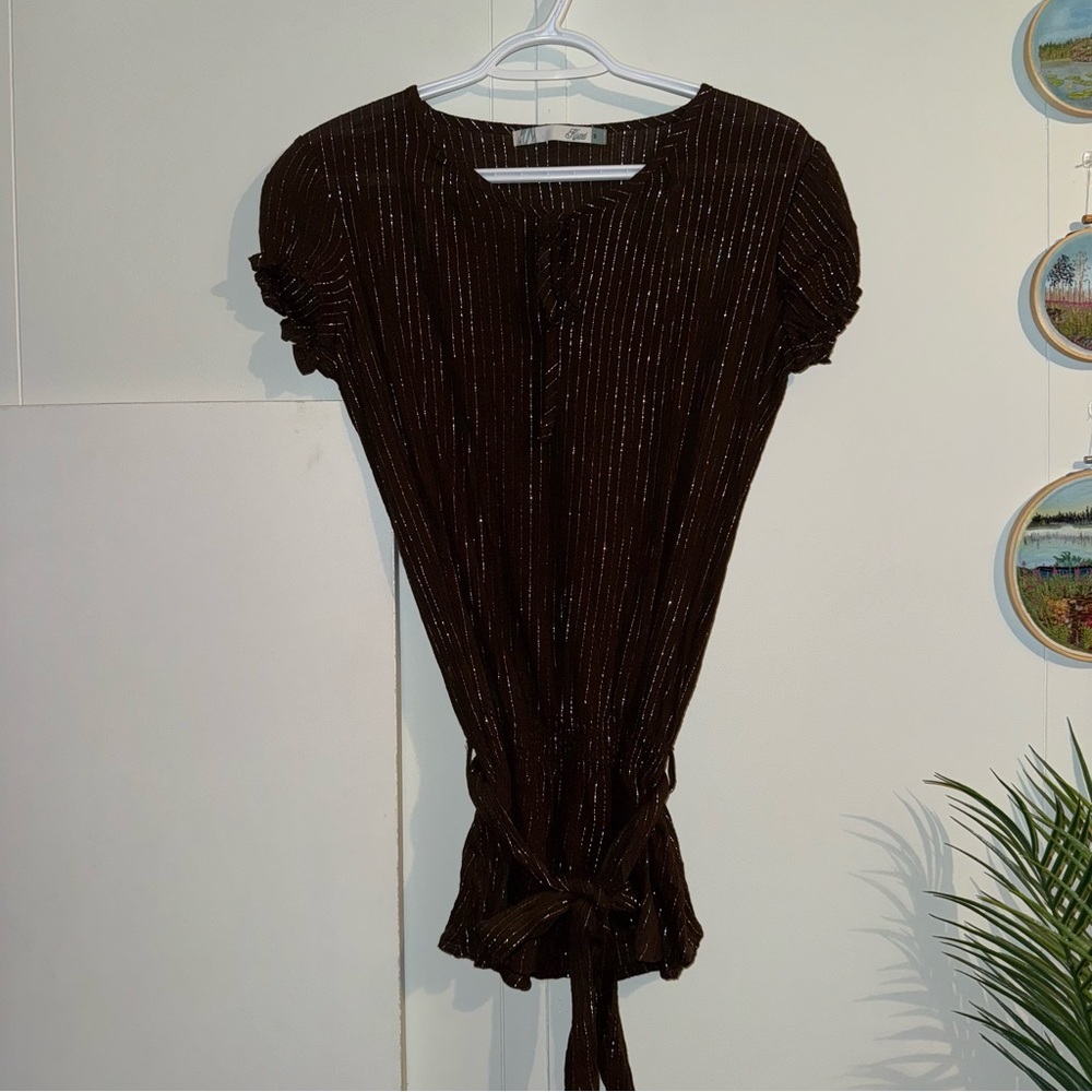 KISMET Y2K Brown with Silver Pinstripe Top S